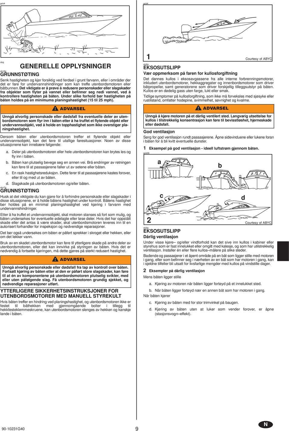 Under slike forhold bør hstigheten på båten holdes på en minimums plningshstighet (15 til 25 mph).