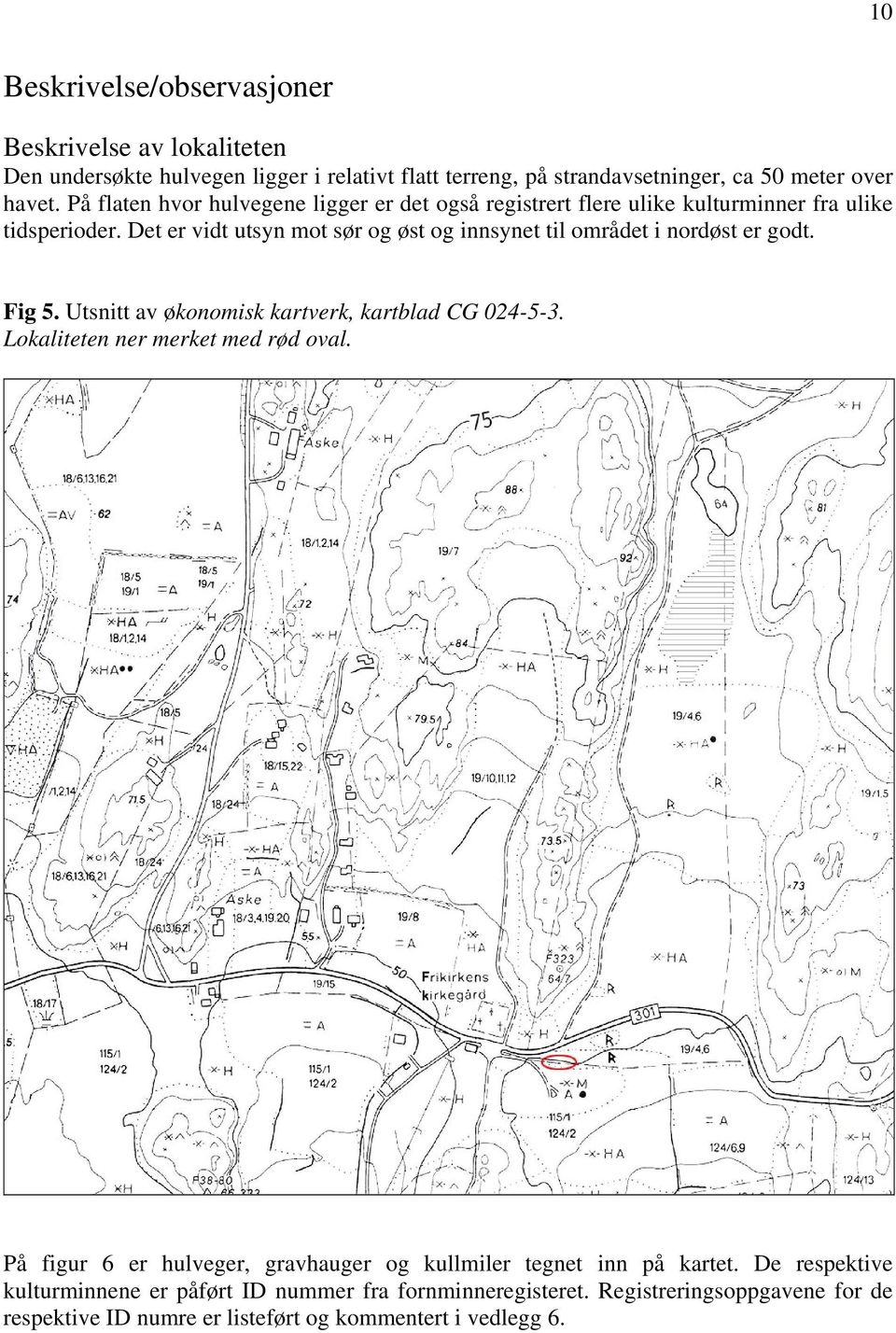 Det er vidt utsyn mot sør og øst og innsynet til området i nordøst er godt. Fig 5. Utsnitt av økonomisk kartverk, kartblad CG 024-5-3.