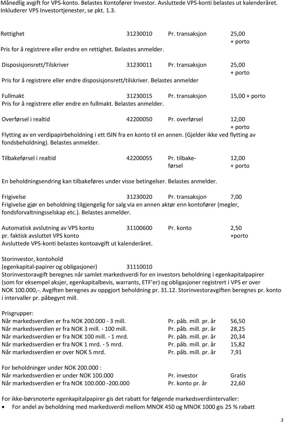 transaksjon 25,00 Pris for å registrere eller endre disposisjonsrett/tilskriver. Belastes anmelder Fullmakt 31230015 Pr. transaksjon 15,00 Pris for å registrere eller endre en fullmakt.