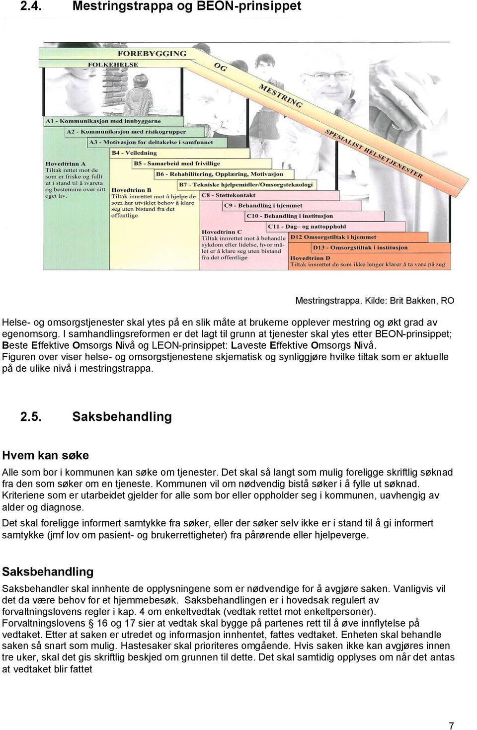 Figuren over viser helse- og omsorgstjenestene skjematisk og synliggjøre hvilke tiltak som er aktuelle på de ulike nivå i mestringstrappa. 2.5.