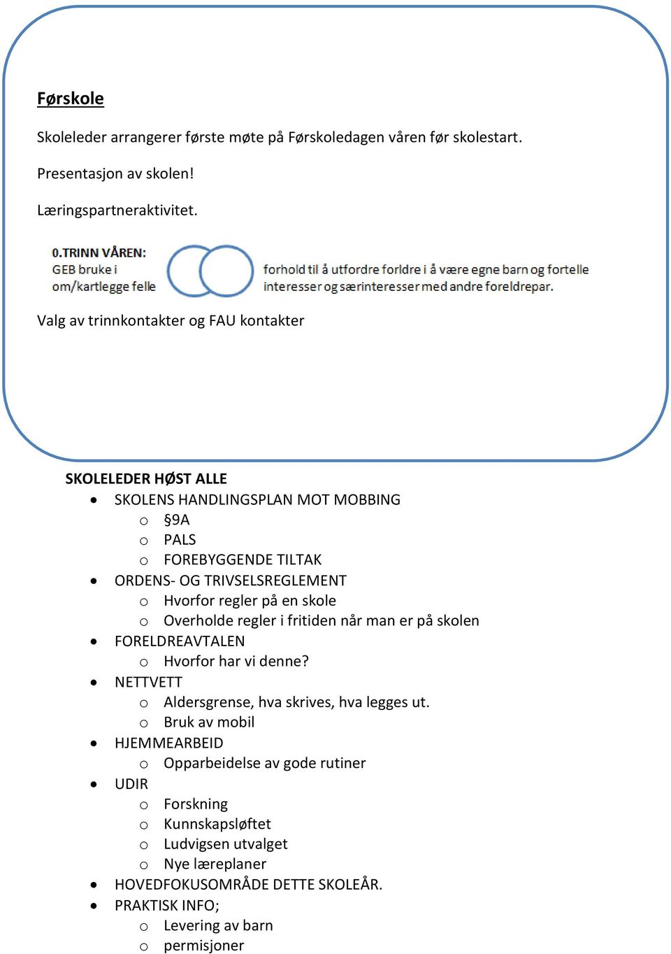 regler på en skole o Overholde regler i fritiden når man er på skolen FORELDREAVTALEN o Hvorfor har vi denne? NETTVETT o Aldersgrense, hva skrives, hva legges ut.