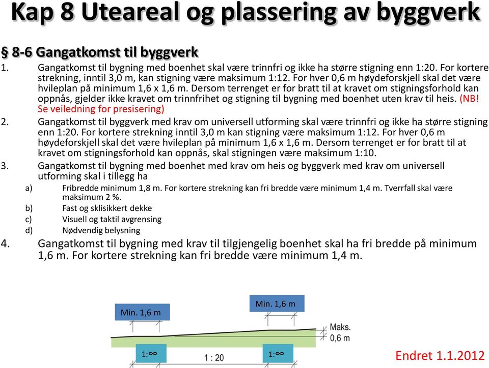 Dersom terrenget er for bratt til at kravet om stigningsforhold kan oppnås, gjelder ikke kravet om trinnfrihet og stigning til bygning med boenhet uten krav til heis. (NB!