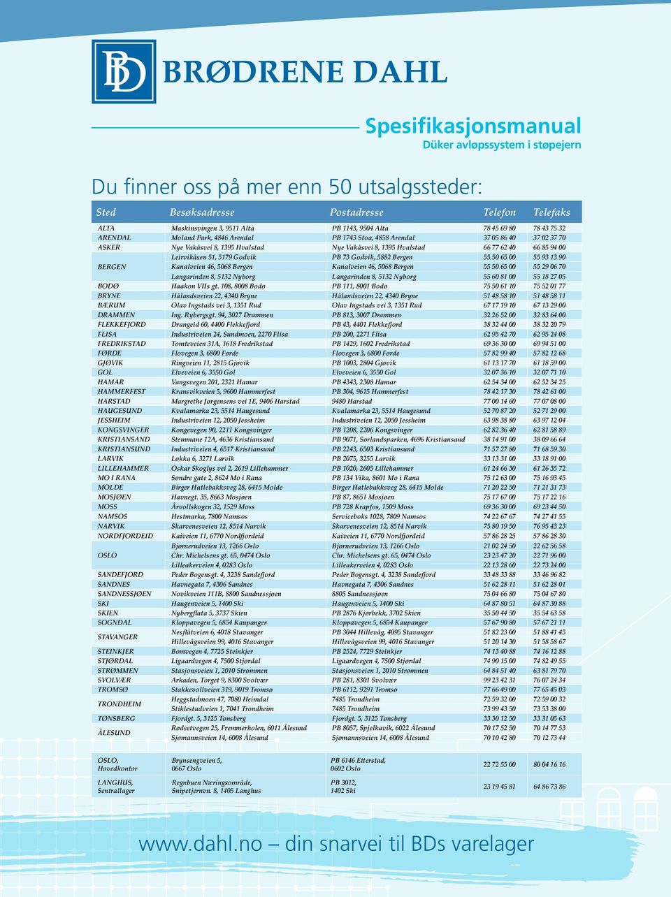 Leirvikåsen 51, 5179 Godvik PB 73 Godvik, 5882 Bergen 55 50 65 00 55 93 13 90 BERGEN Kanalveien 46, 5068 Bergen Kanalveien 46, 5068 Bergen 55 50 65 00 55 29 06 70 Langarinden 8, 5132 Nyborg