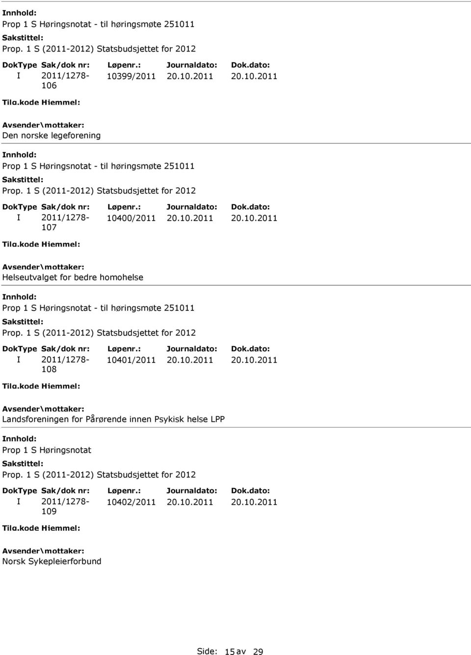 nnhold: - til høringsmøte 251011 2011/1278-108 10401/2011 Landsforeningen for Pårørende