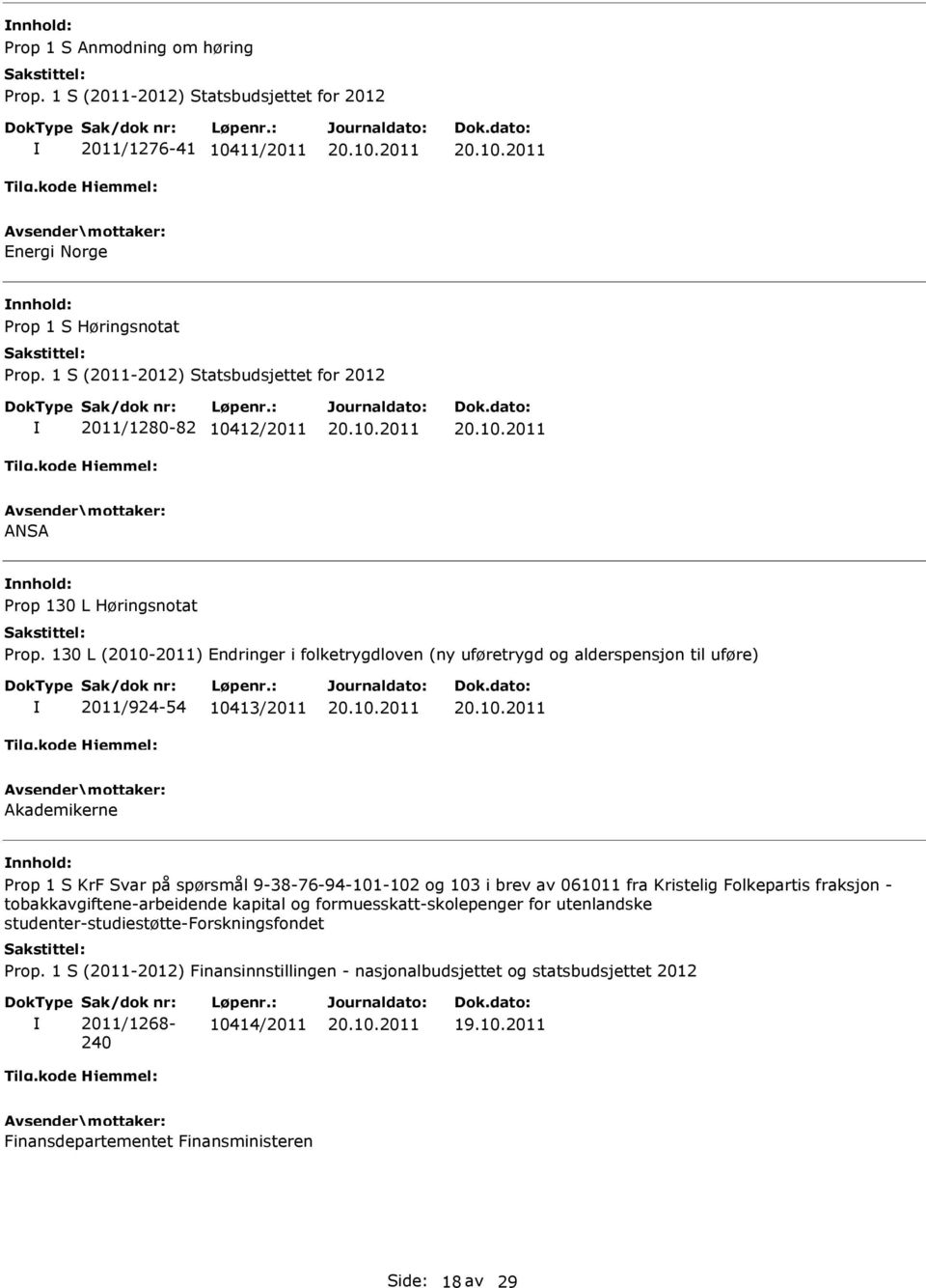 9-38-76-94-101-102 og 103 i brev av 061011 fra Kristelig Folkepartis fraksjon - tobakkavgiftene-arbeidende kapital og formuesskatt-skolepenger for utenlandske