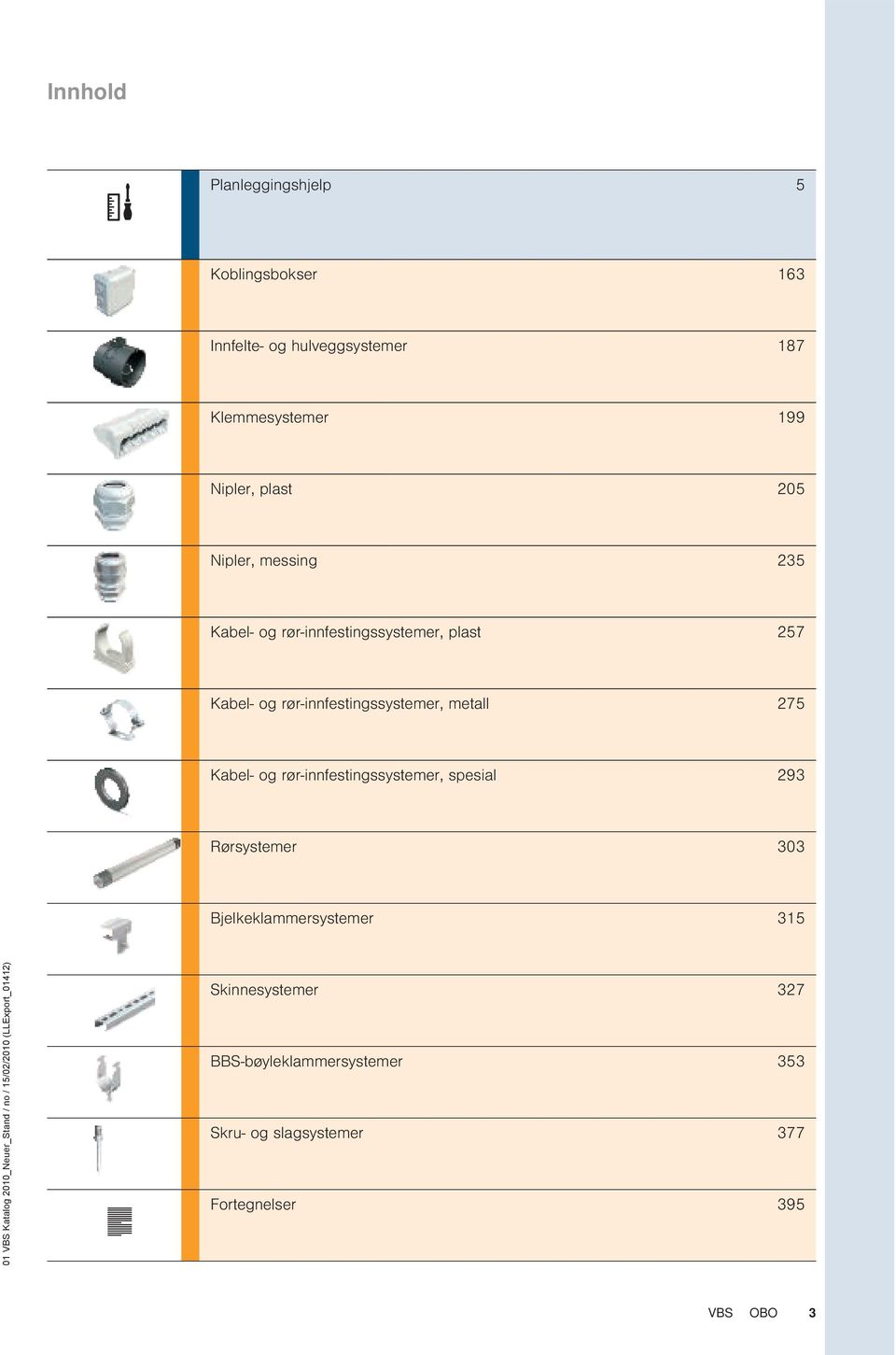 rør-innfestingssystemer, metall 275 Kabel- og rør-innfestingssystemer, spesial 293 Rørsystemer 303