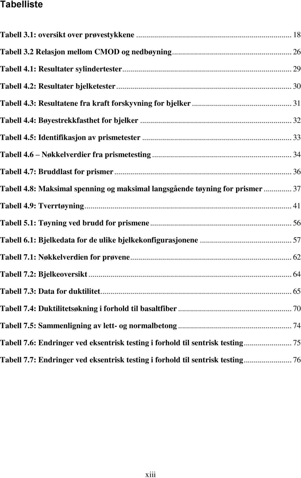 6 Nøkkelverdier fra prismetesting... 34 Tabell 4.7: Bruddlast for prismer... 36 Tabell 4.8: Maksimal spenning og maksimal langsgående tøyning for prismer... 37 Tabell 4.9: Tverrtøyning... 41 Tabell 5.