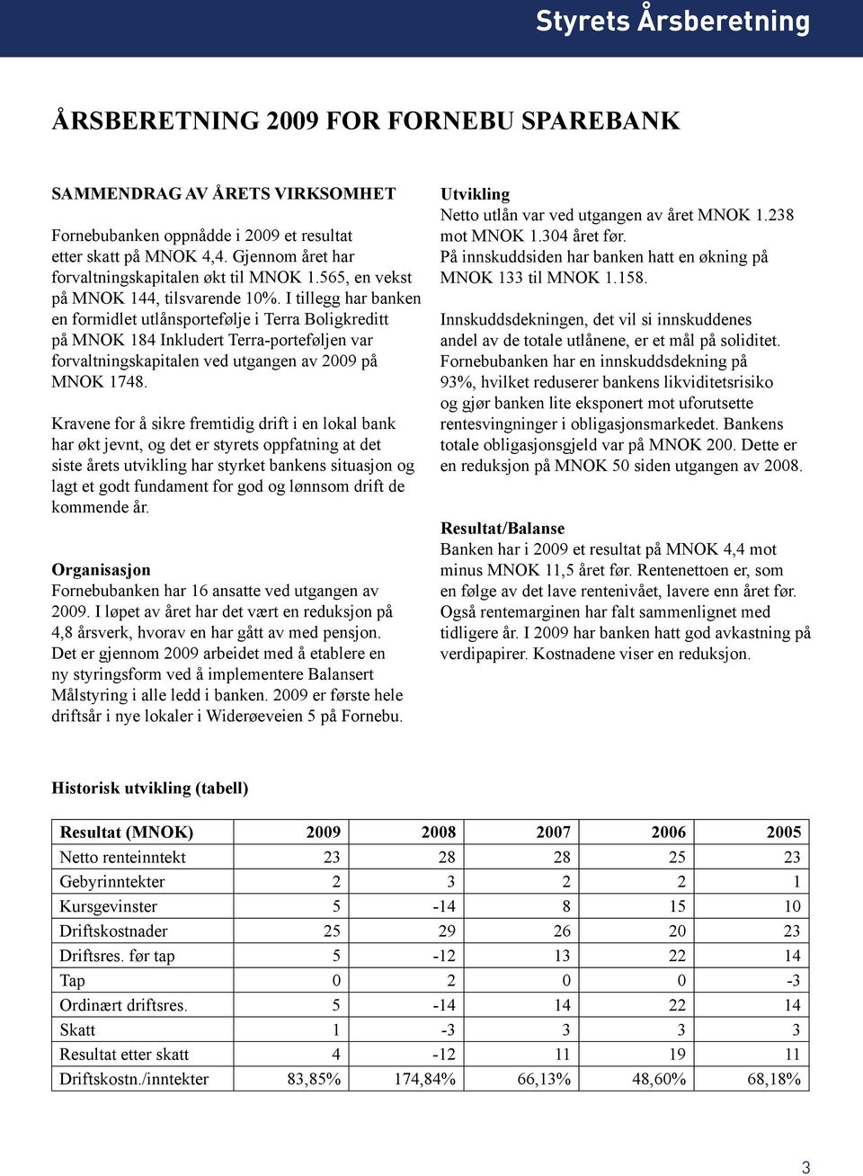 I tillegg har banken en formidlet utlånsportefølje i Terra Boligkreditt på MNOK 184 Inkludert Terra-porteføljen var forvaltningskapitalen ved utgangen av 2009 på MNOK 1748.