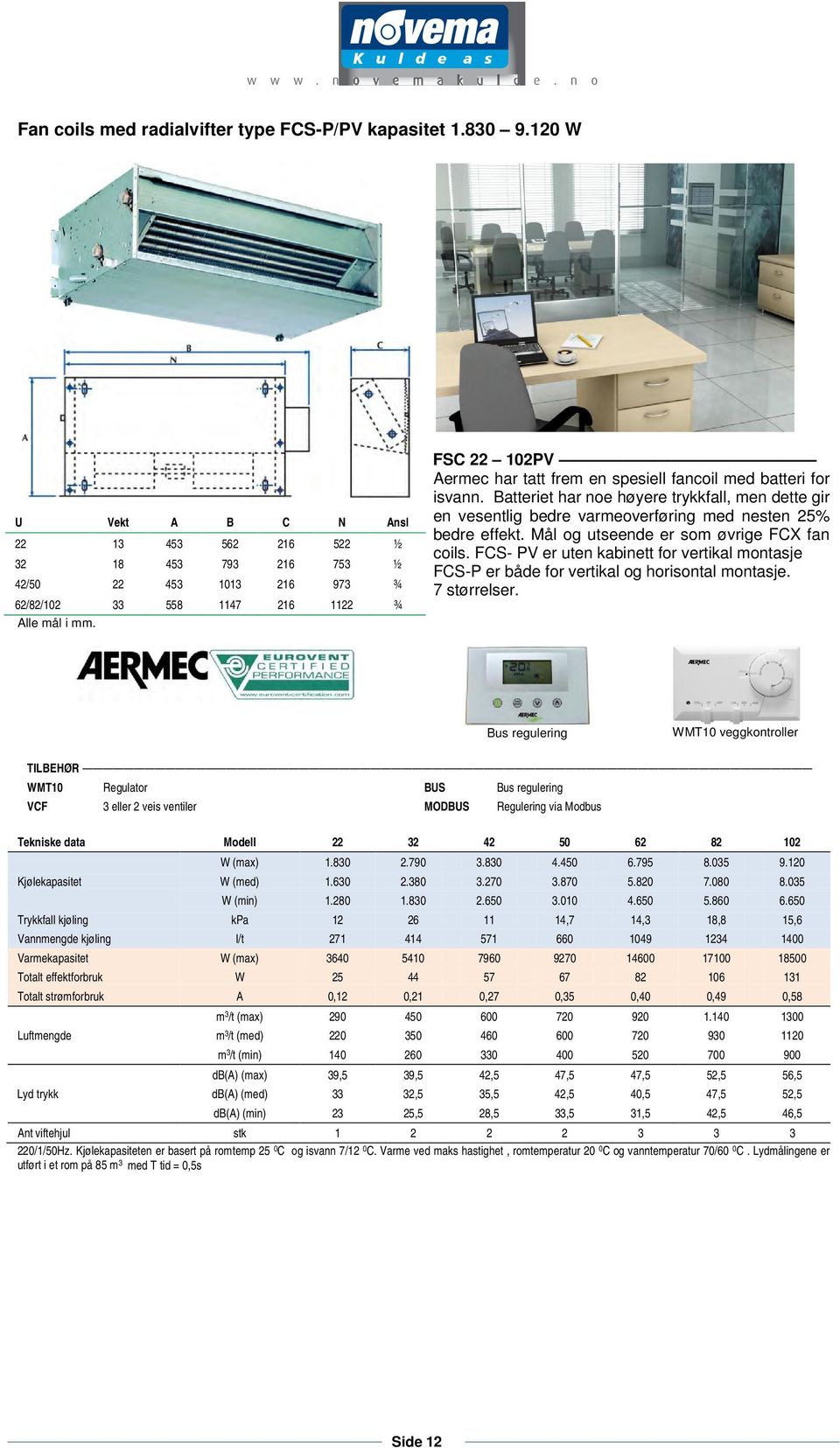 FSC 22 102PV Aermec har tatt frem en spesiell fancoil med batteri for isvann. Batteriet har noe høyere trykkfall, men dette gir en vesentlig bedre varmeoverføring med nesten 25% bedre effekt.