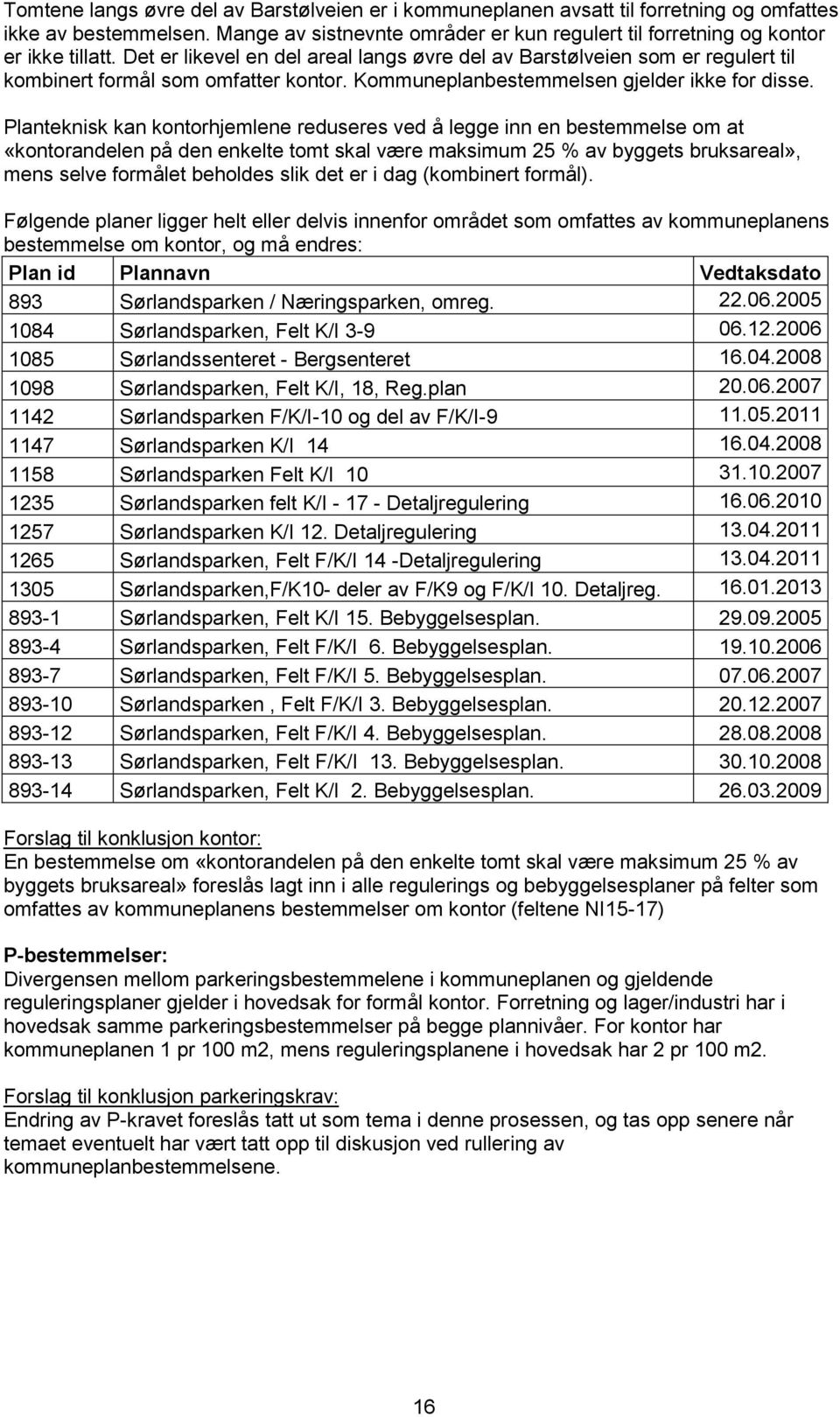 Planteknisk kan kontorhjemlene reduseres ved å legge inn en bestemmelse om at «kontorandelen på den enkelte tomt skal være maksimum 25 % av byggets bruksareal», mens selve formålet beholdes slik det