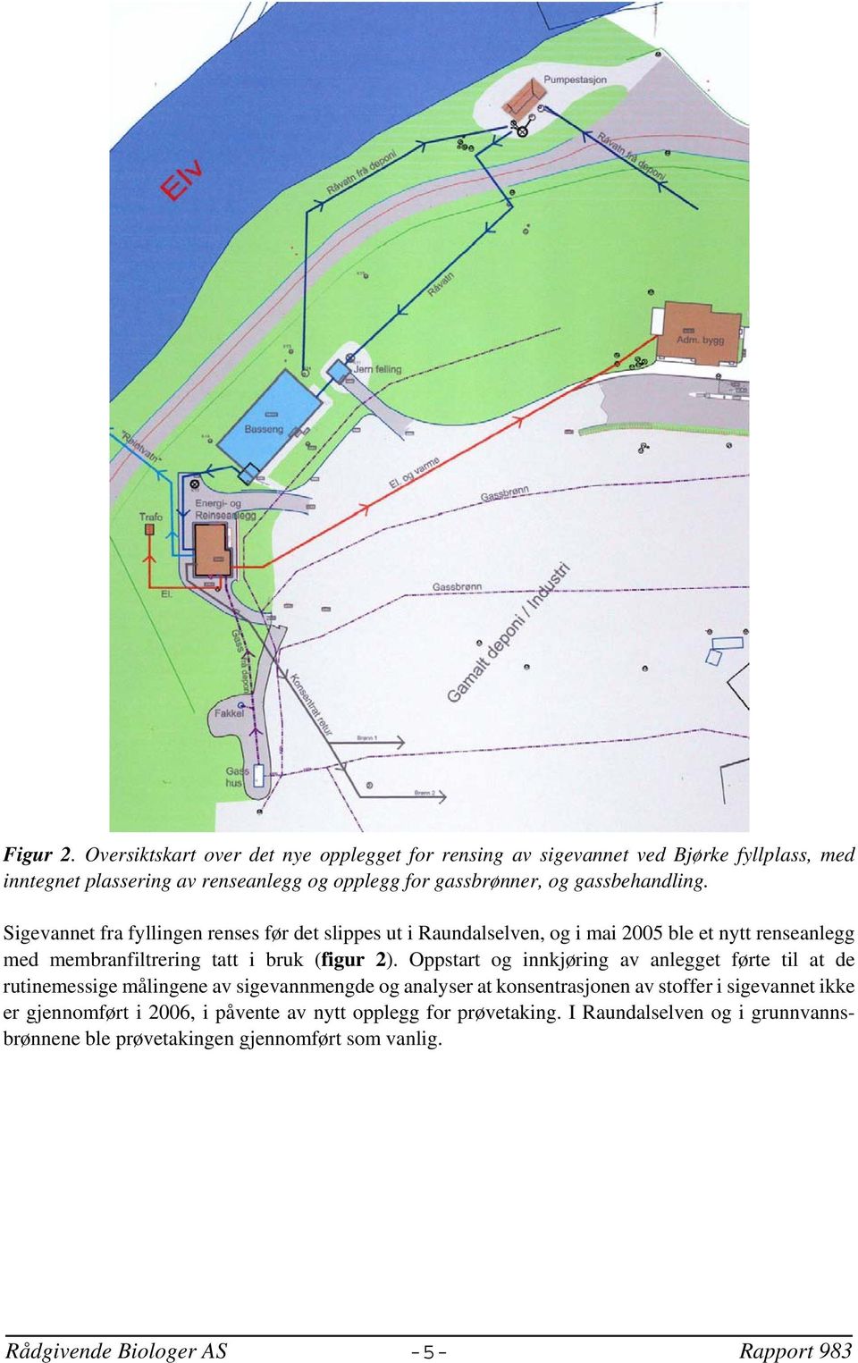 gassbehandling. Sigevannet fra fyllingen renses før det slippes ut i Raundalselven, og i mai 25 ble et nytt renseanlegg med membranfiltrering tatt i bruk (figur 2).