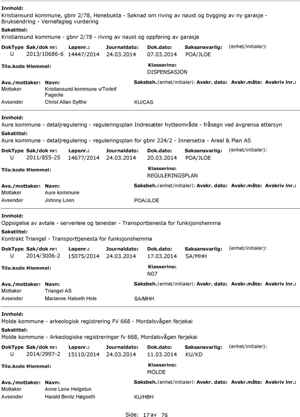 : Mottaker Kristiansund kommune v/torleif Fagerlie Christ Allan Sylthe K/CAS Aure kommune - detaljregulering - reguleringsplan ndresæter hytteområde - fråsegn ved avgrensa ettersyn Aure kommune -