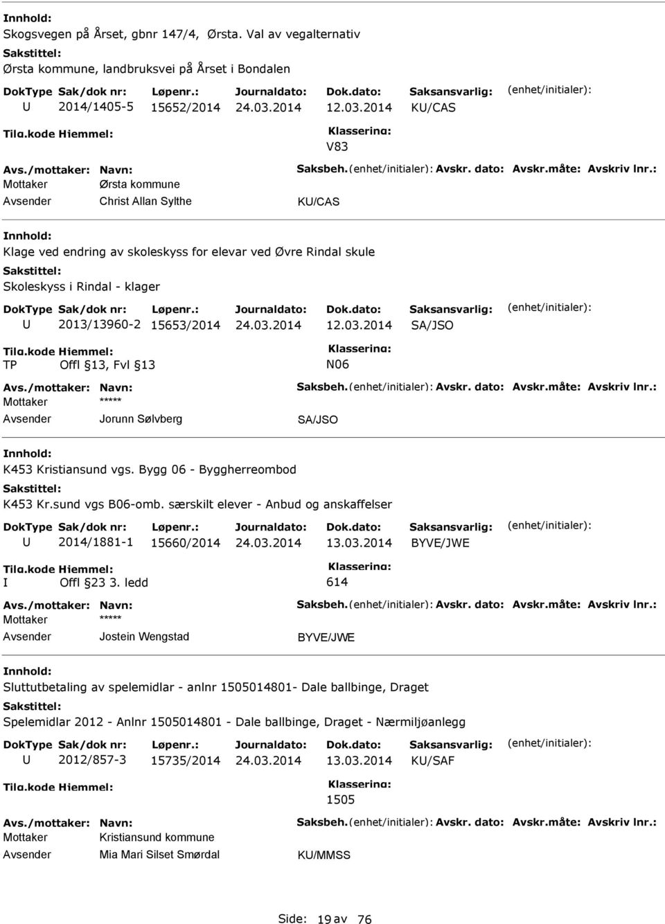 : Mottaker Ørsta kommune Christ Allan Sylthe K/CAS Klage ved endring av skoleskyss for elevar ved Øvre Rindal skule Skoleskyss i Rindal - klager 2013/13960-2 15653/2014 12.03.2014 SA/JSO N06 Avs.