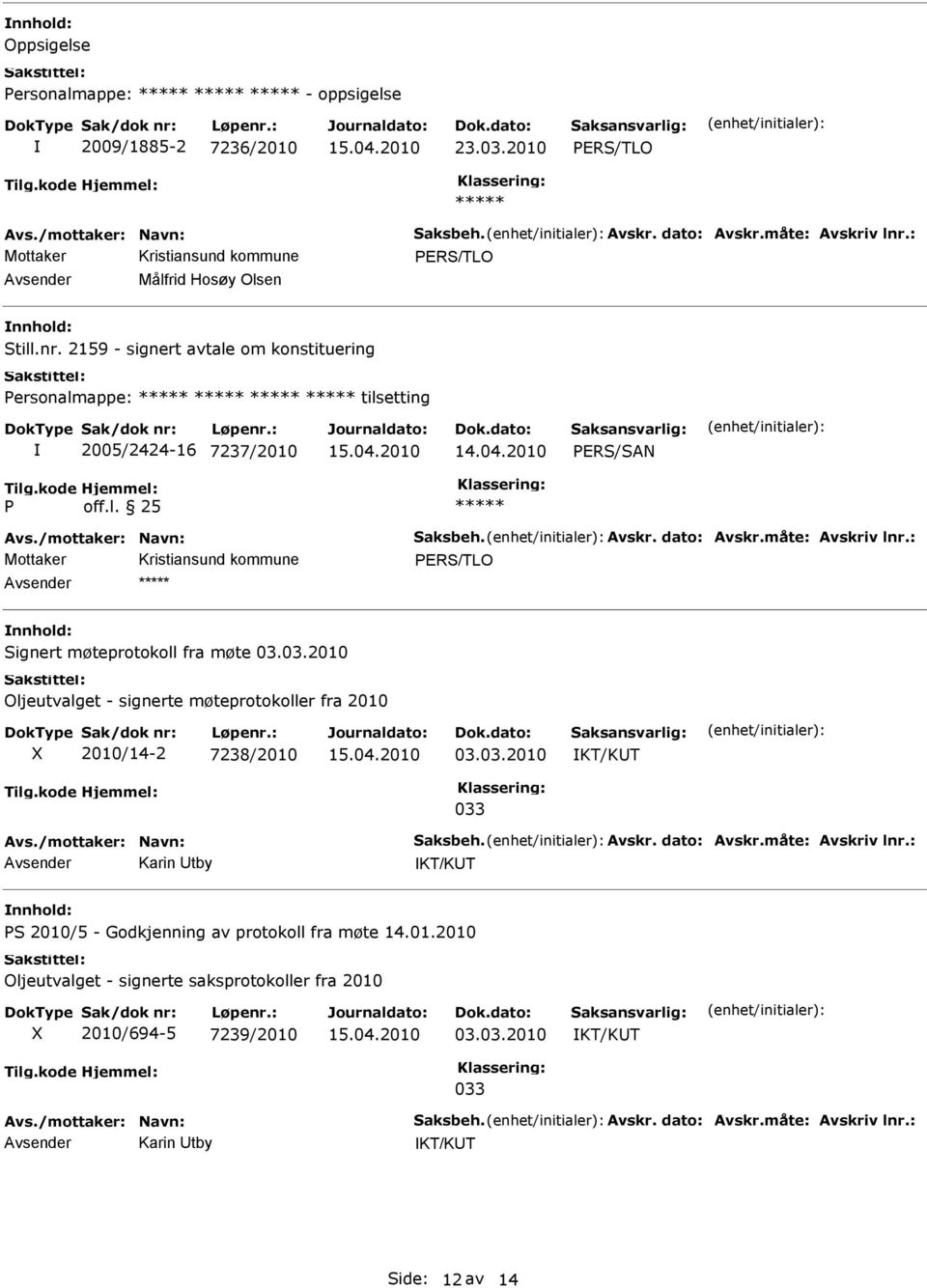 03.2010 Oljeutvalget - signerte møteprotokoller fra 2010 2010/14-2 7238/2010 03.03.2010 KT/KT 033 Karin tby KT/KT PS 2010/5 - Godkjenning av protokoll fra møte 14.
