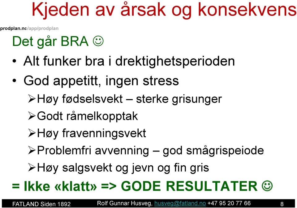 appetitt, ingen stress Høy fødselsvekt sterke grisunger Godt råmelkopptak Høy