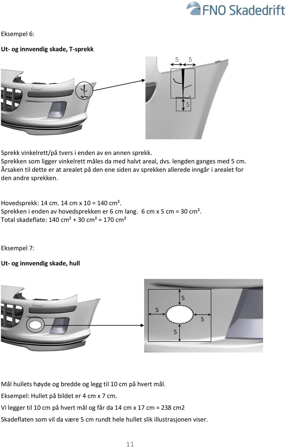 Sprekken i enden av hovedsprekken er 6 cm lang. 6 cm x 5 cm = 30 cm².