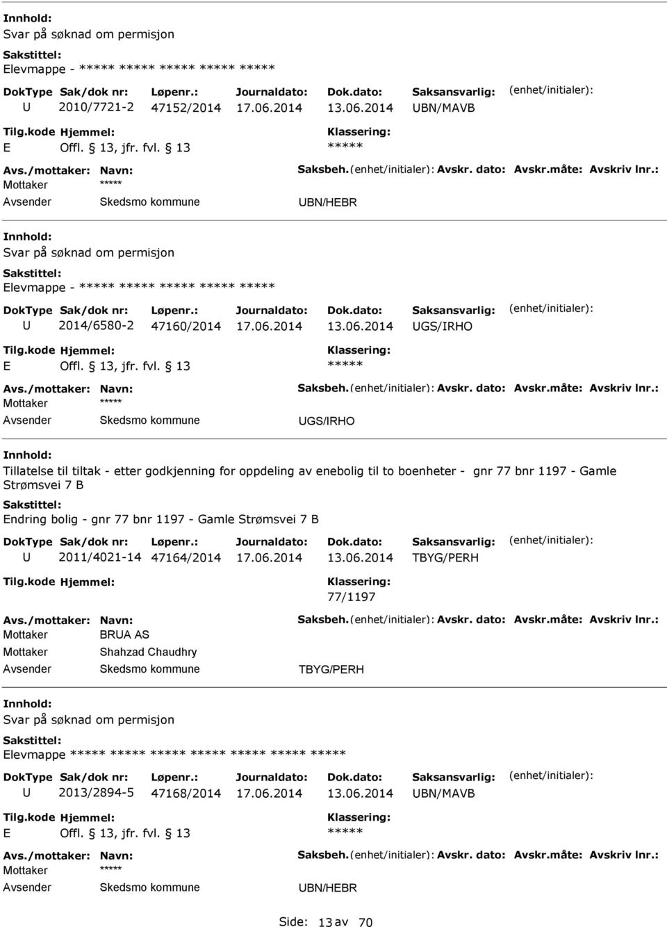 : Mottaker GS/RHO Tillatelse til tiltak - etter godkjenning for oppdeling av enebolig til to boenheter - gnr 77 bnr 1197 - Gamle Strømsvei 7 B ndring bolig - gnr 77 bnr 1197 - Gamle Strømsvei 7 B