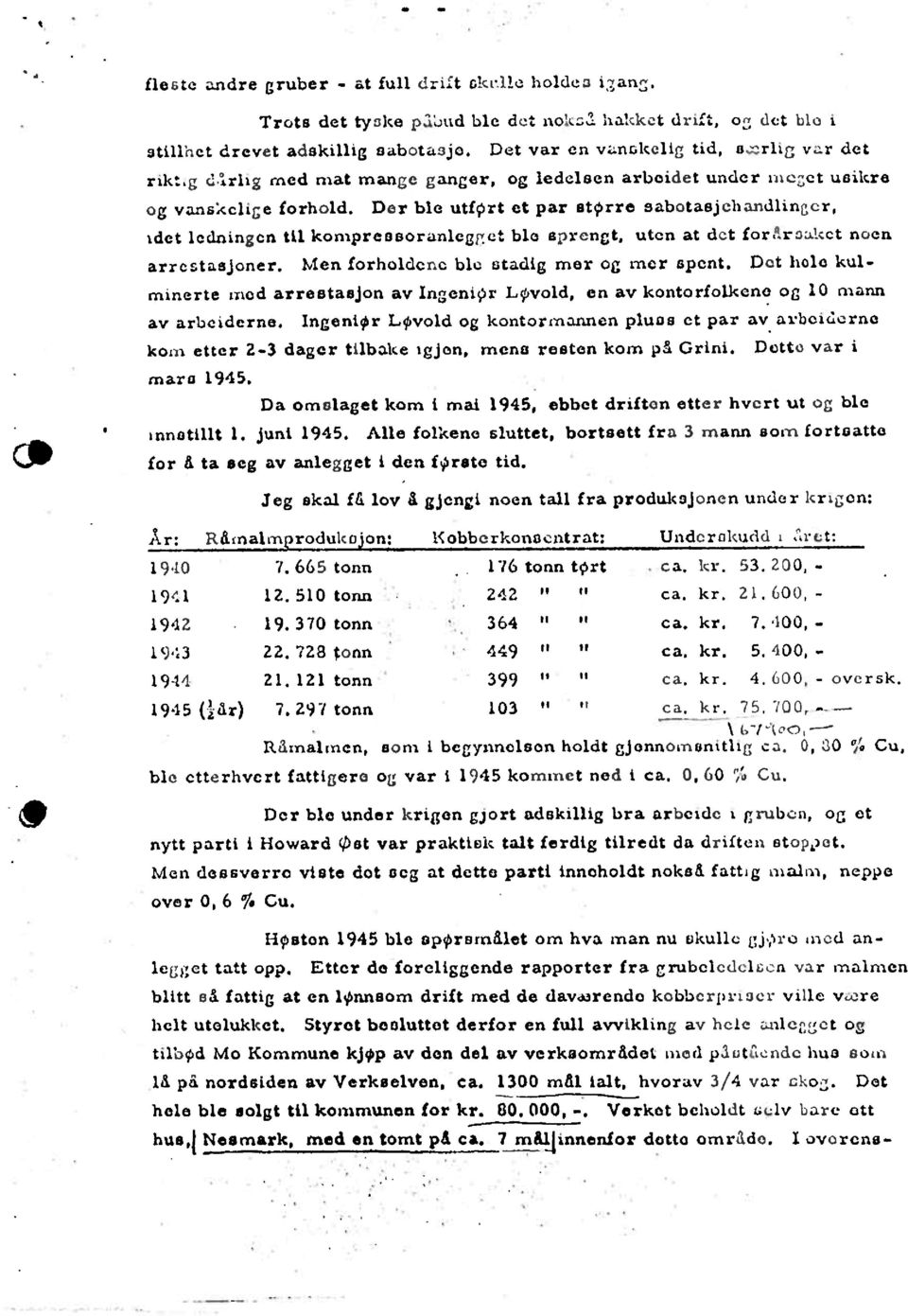 Der ble utf rt et par større sabotaejehandlinger, idet ledningcn til kompreosoranlegset blo sprengt, uten at det forpscaket noen arrestaajoner. Men forholdenc ble etadig mer og mer spent.