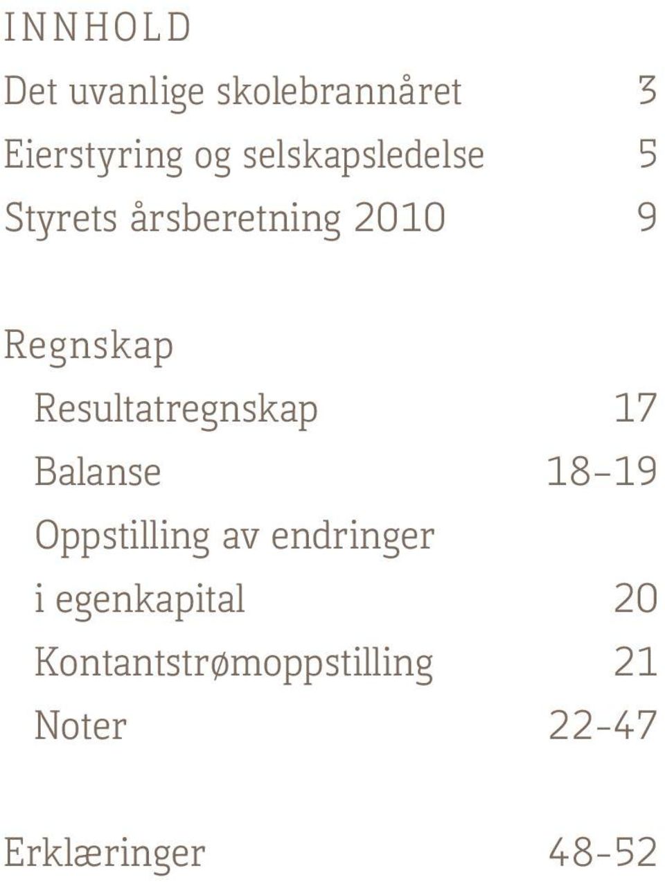 Resultatregnskap 17 Balanse 18 19 Oppstilling av endringer