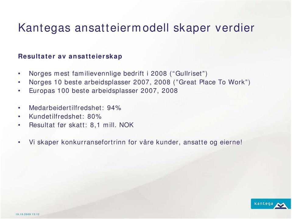 Europas 100 beste arbeidsplasser 2007, 2008 Medarbeidertilfredshet: 94% Kundetilfredshet: 80%