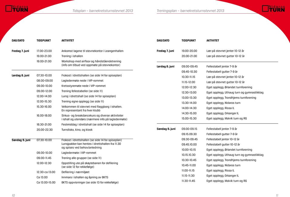 juni 07.30-10.00 Frokost i idrettshallen (se side 14 for spiseplan) 08.00-09.00 Lagledermøte nede i VIP-rommet 09.00-10.00 Kretsstyremøte nede i VIP-rommet 09.00-12.