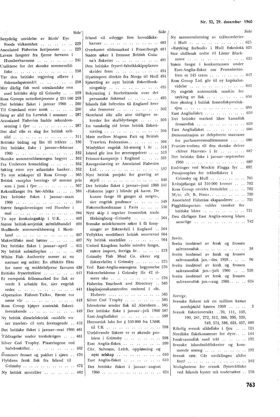 ... 259 Ross Groups nettofortjeneste f 251 259 Det britiske fisket i januar 1960 260 Til Grønla,nd etter torsk........ 260 Ising av sild fra Lerwick i sommer.