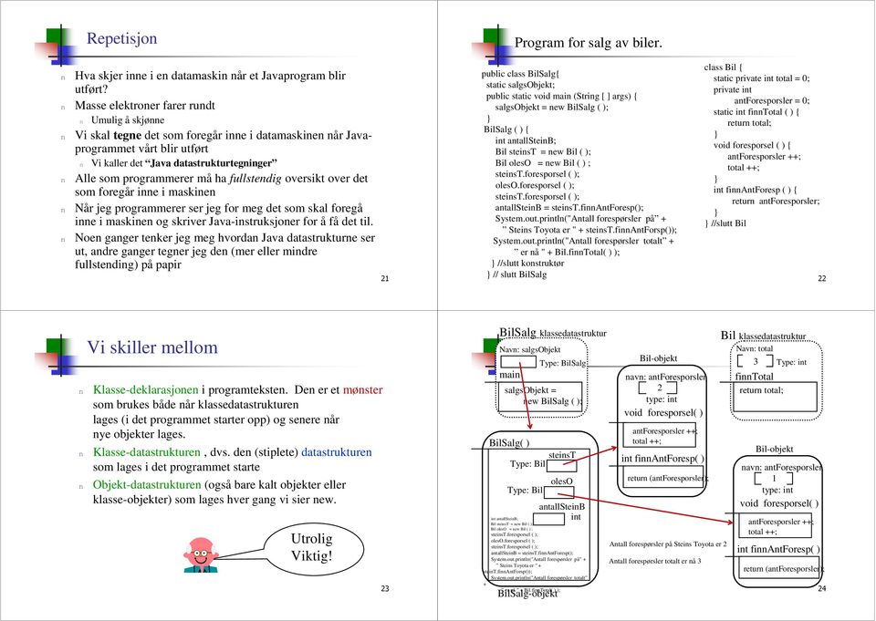 oversikt over det som foregår ie i maskie Når jeg programmerer ser jeg for meg det som skal foregå ie i maskie og skriver Java-istruksjoer for å få det til.