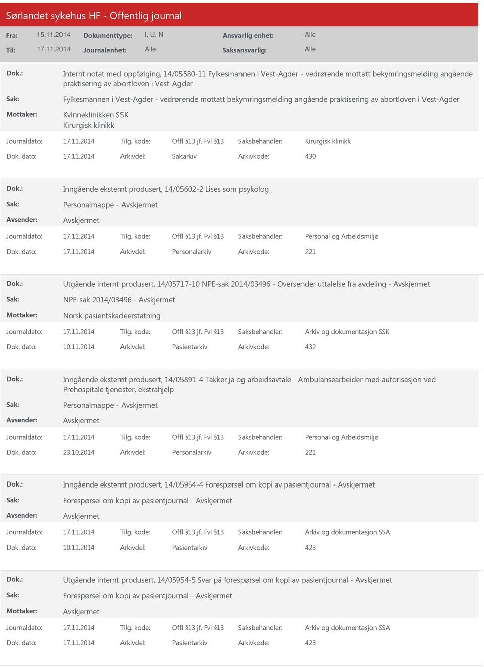 Personalmappe - Personalarkiv 221 tgående internt produsert, 14/05717-10 NPE-sak 2014/03496 - Oversender uttalelse fra avdeling - NPE-sak 2014/03496-10.11.