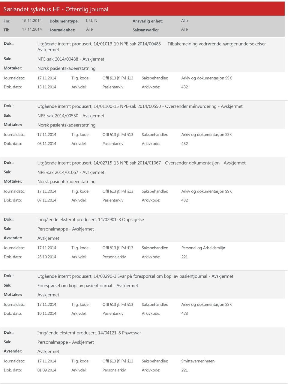 11.2014 Pasientarkiv 432 Inngående eksternt produsert, 14/02901-3 Oppsigelse Personalmappe - 28.10.