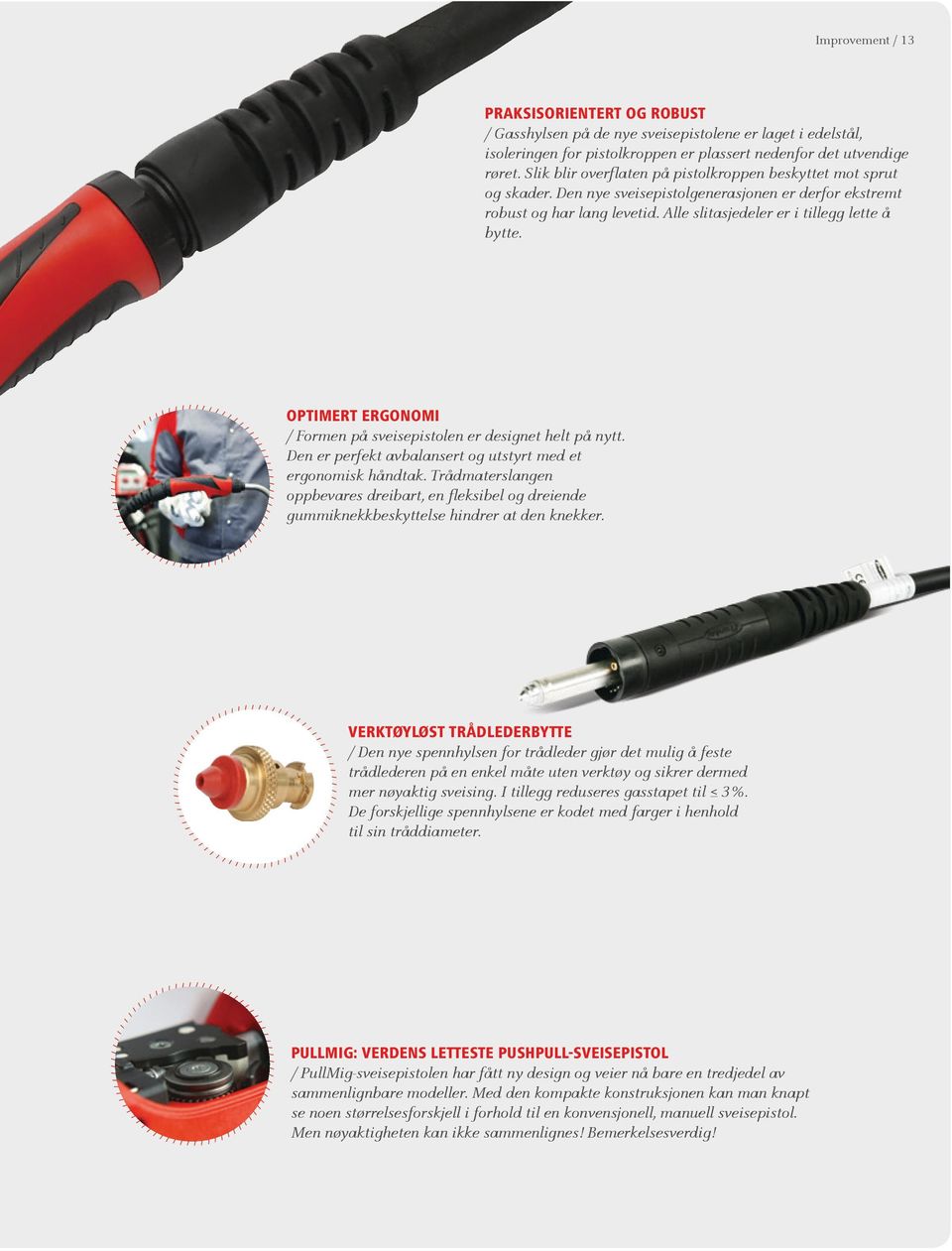 OPTIMERT ERGONOMI Formen på sveisepistolen er designet helt på nytt. Den er perfekt avbalansert og utstyrt med et ergonomisk håndtak.