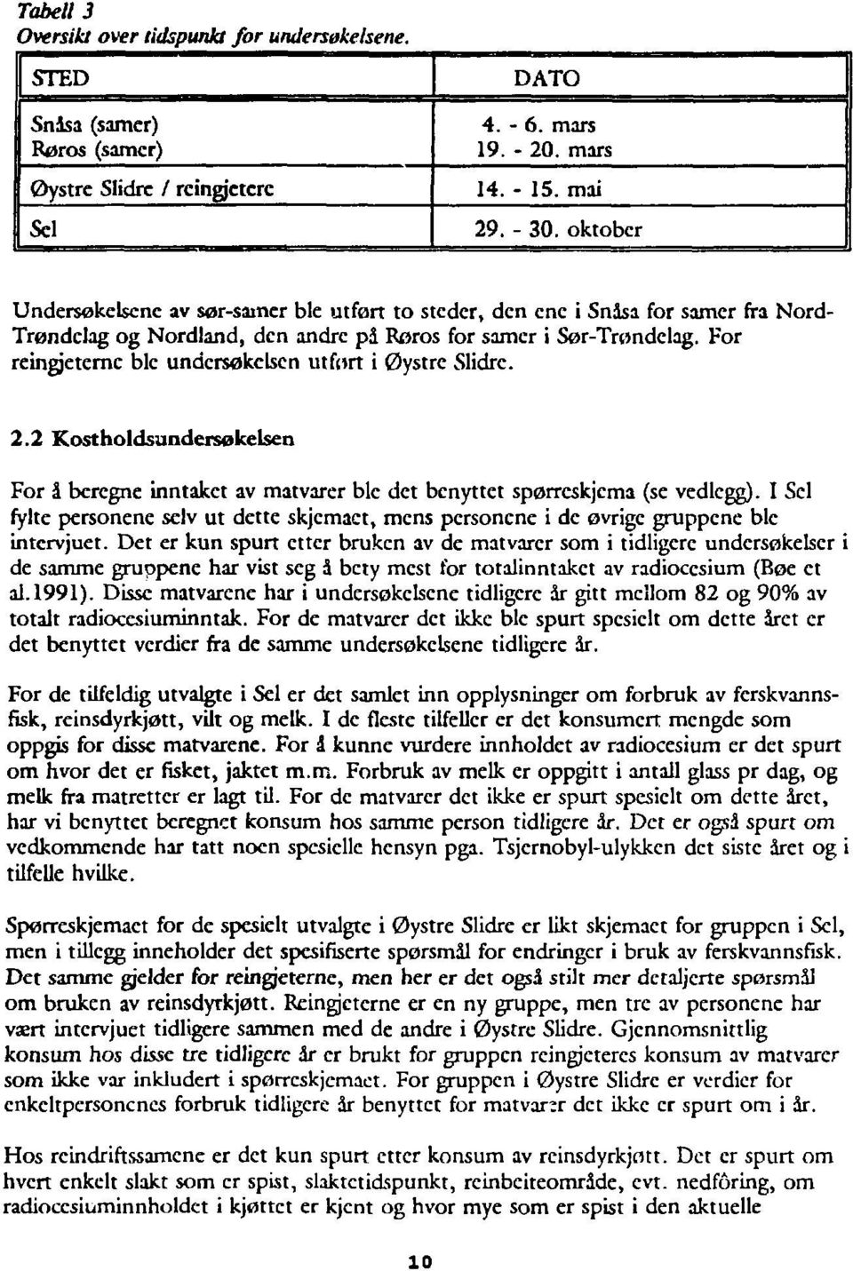 For reingjeternc ble undersøkclscn utfort i Øystre Slidre. 2.2 Kostholdsundersekelsen For å beregne inntaket av matvarer ble det benyttet spørrcskjema (se vedlegg).