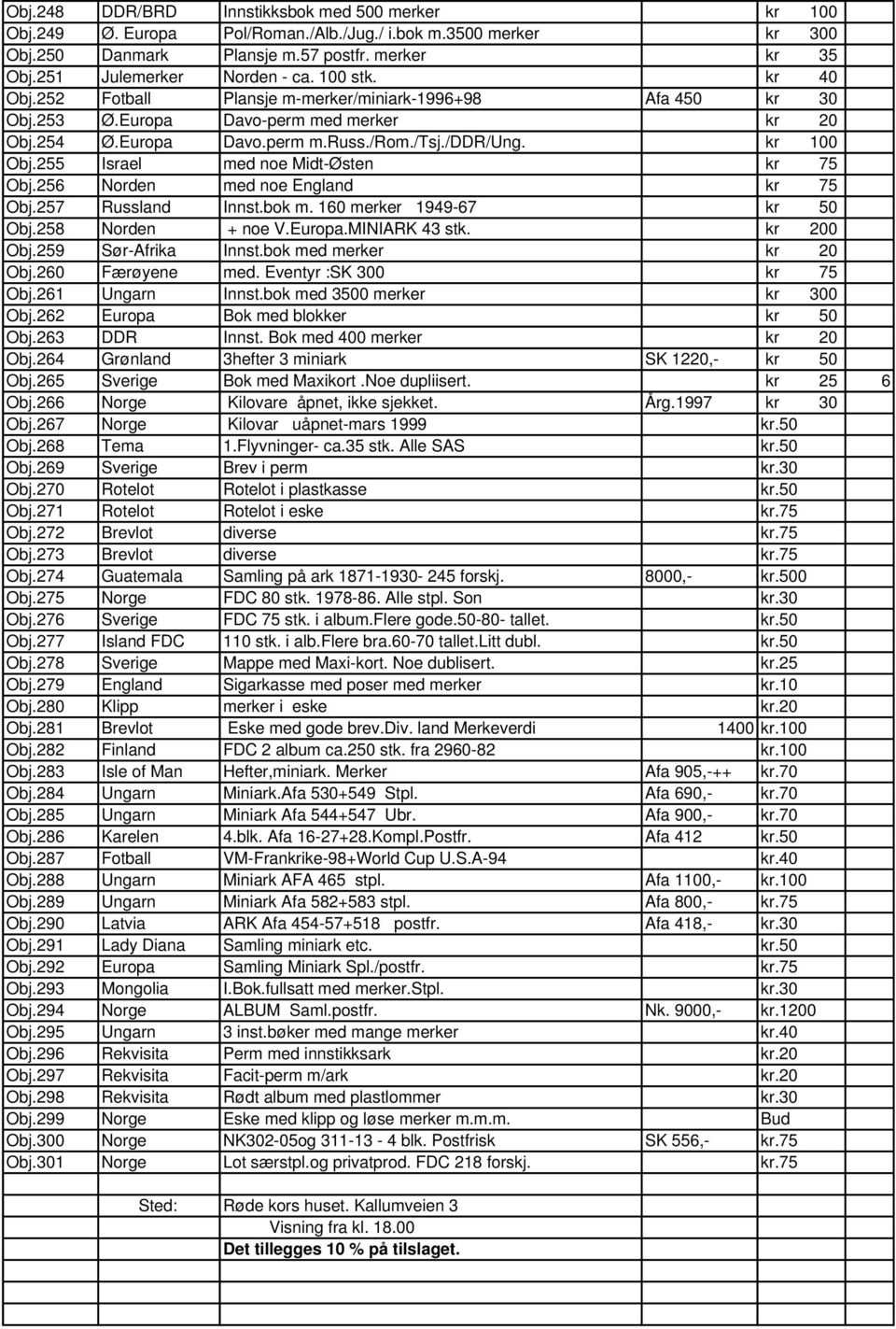 255 Israel med noe Midt-Østen kr 75 Obj.256 Norden med noe England kr 75 Obj.257 Russland Innst.bok m. 160 merker 1949-67 kr 50 Obj.258 Norden + noe V.Europa.MINIARK 43 stk. kr 200 Obj.