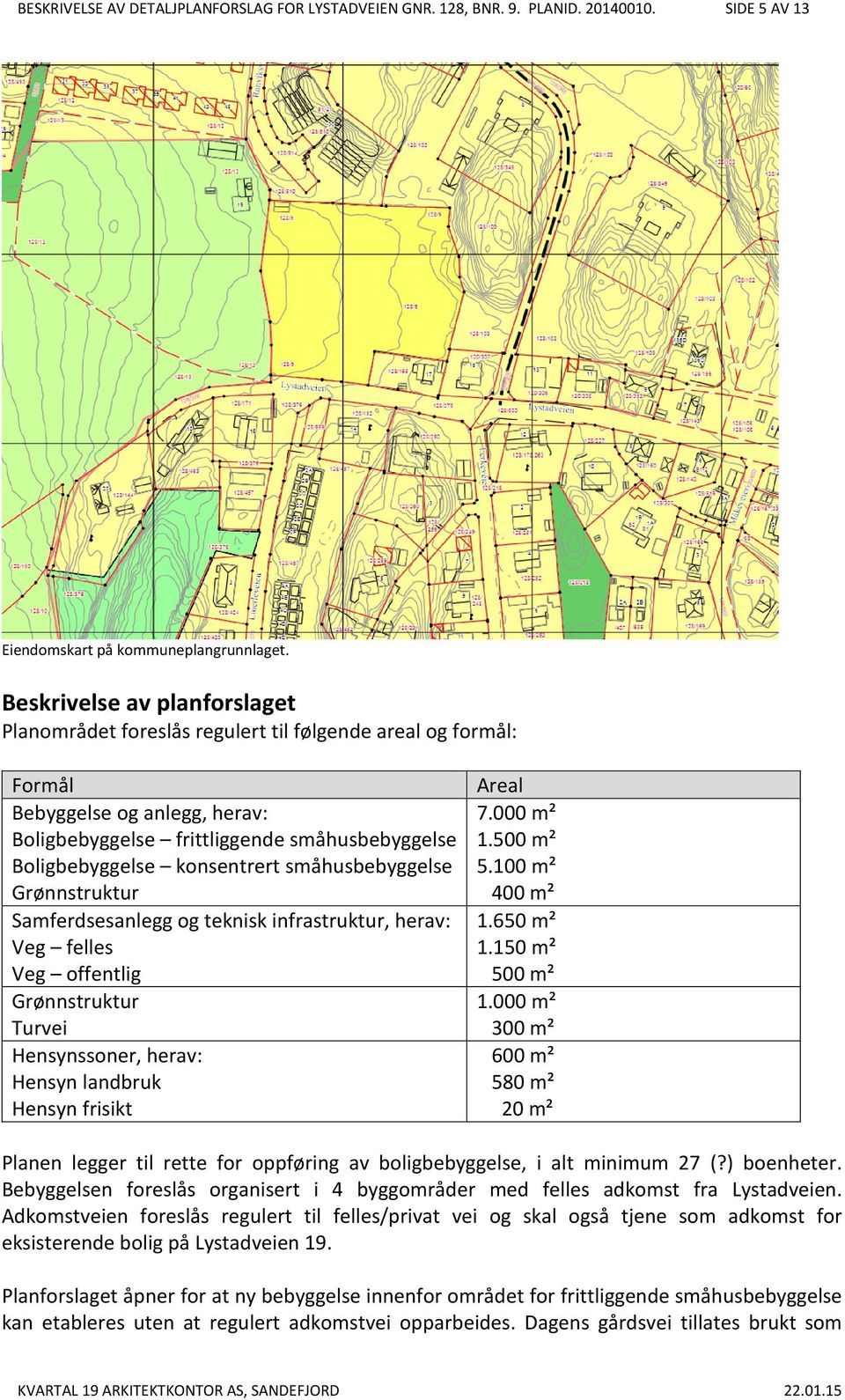 småhusbebyggelse Grønnstruktur Samferdsesanlegg og teknisk infrastruktur, herav: Veg felles Veg offentlig Grønnstruktur Turvei Hensynssoner, herav: Hensyn landbruk Hensyn frisikt Areal 7.000 m² 1.