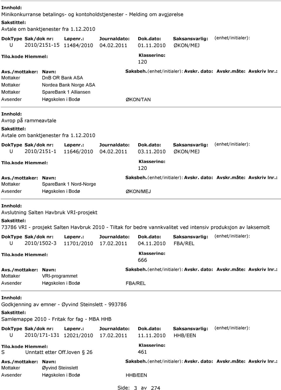 11.2010 ØKON/MEJ 120 Mottaker parebank 1 Nord-Norge Høgskolen i Bodø ØKON/MEJ Avslutning alten Havbruk VR-prosjekt 73786 VR - prosjekt alten Havbruk 2010 - Tiltak for bedre vannkvalitet ved intensiv