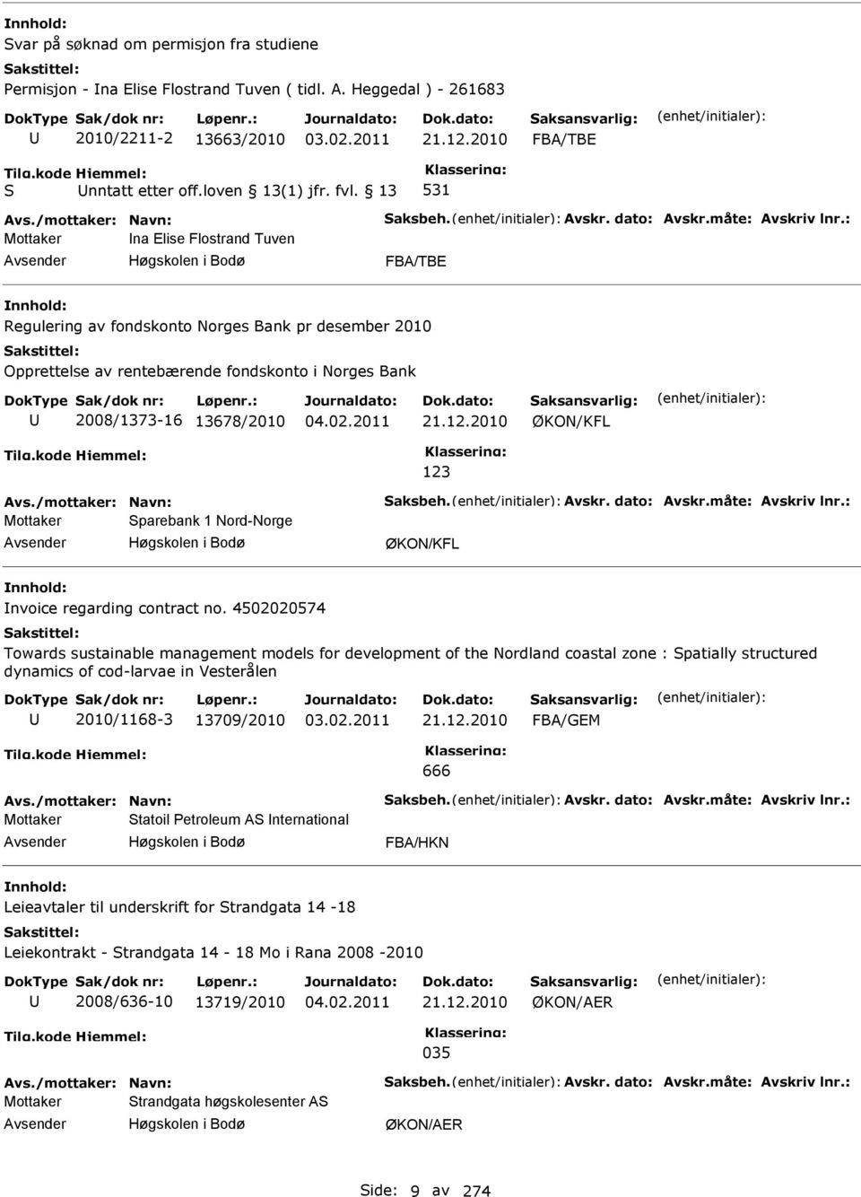 12.2010 ØKON/KFL 123 Mottaker parebank 1 Nord-Norge Høgskolen i Bodø ØKON/KFL nvoice regarding contract no.