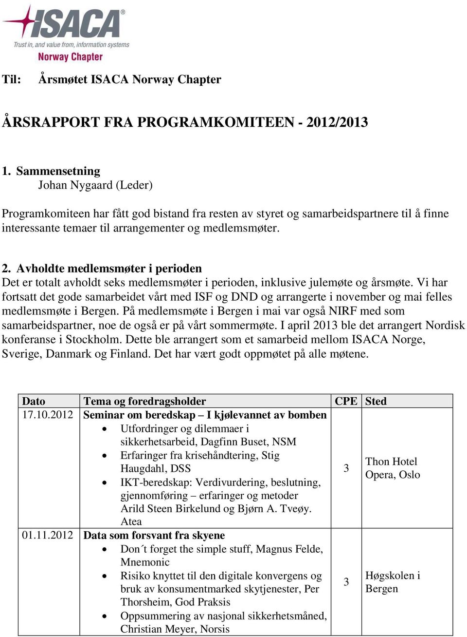 Avholdte medlemsmøter i perioden Det er totalt avholdt seks medlemsmøter i perioden, inklusive julemøte og årsmøte.