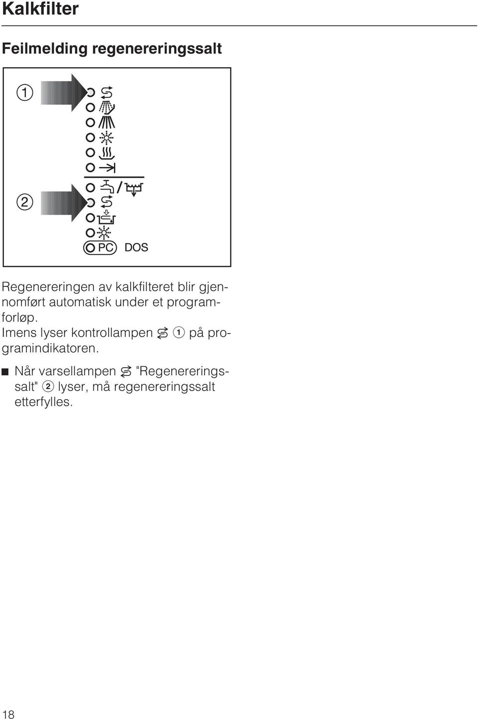 Imens lyser kontrollampen k a på programindikatoren.