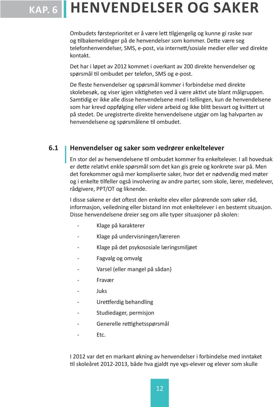 Det har i løpet av 2012 kommet i overkant av 200 direkte henvendelser og spørsmål til ombudet per telefon, SMS og e-post.