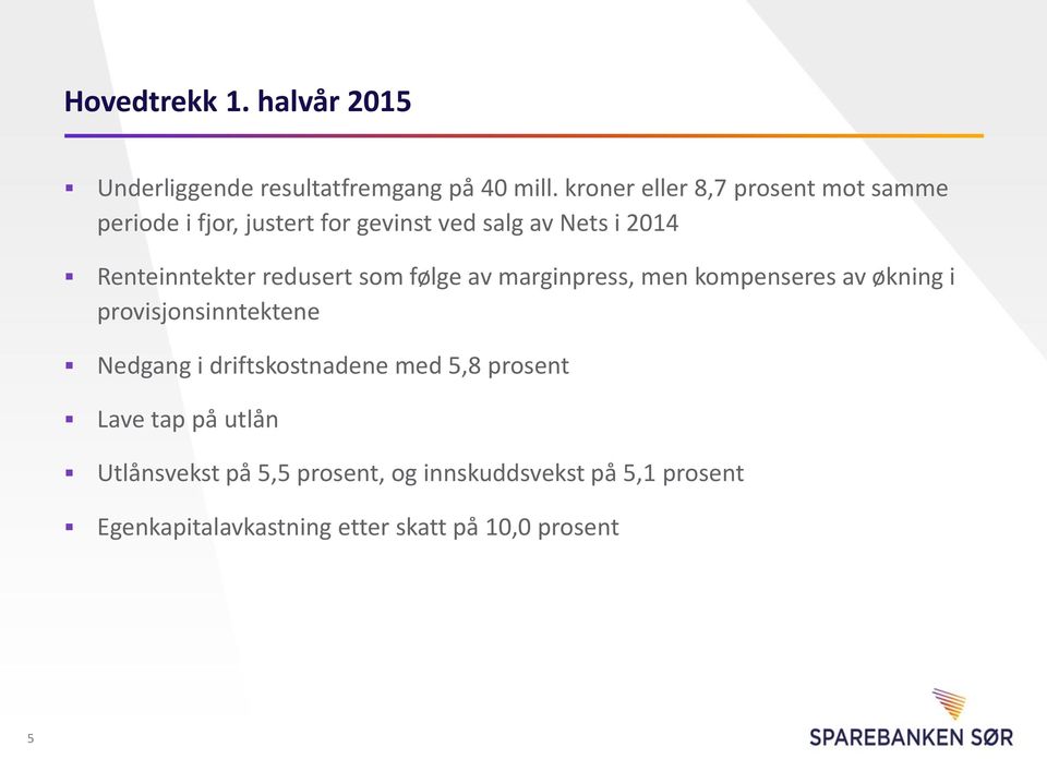 Renteinntekter redusert som følge av marginpress, men kompenseres av økning i provisjonsinntektene Nedgang i