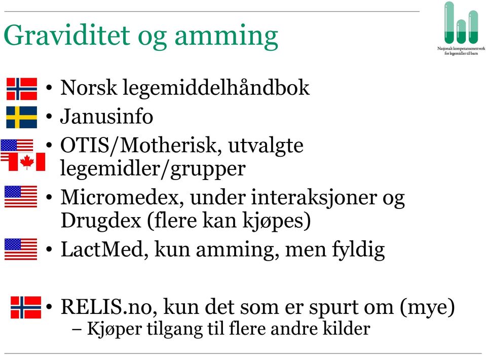 interaksjoner og Drugdex (flere kan kjøpes) LactMed, kun amming,