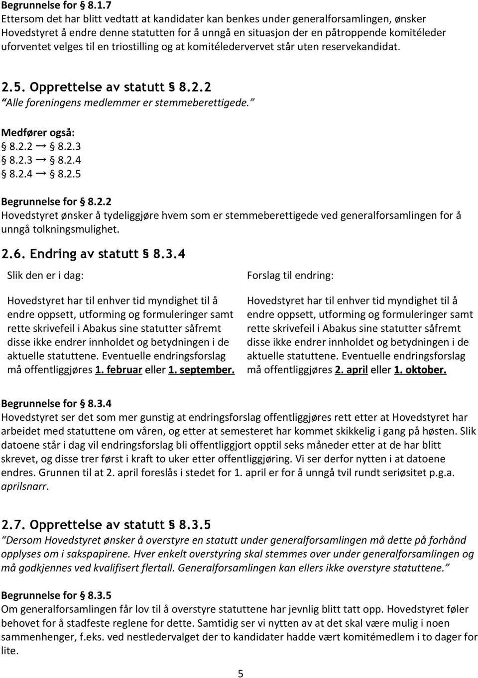 velges til en triostilling og at komitéledervervet står uten reservekandidat. 2.5. Opprettelse av statutt 8.2.2 Alle foreningens medlemmer er stemmeberettigede. Medfører også: 8.2.2 8.2.3 8.2.3 8.2.4 8.