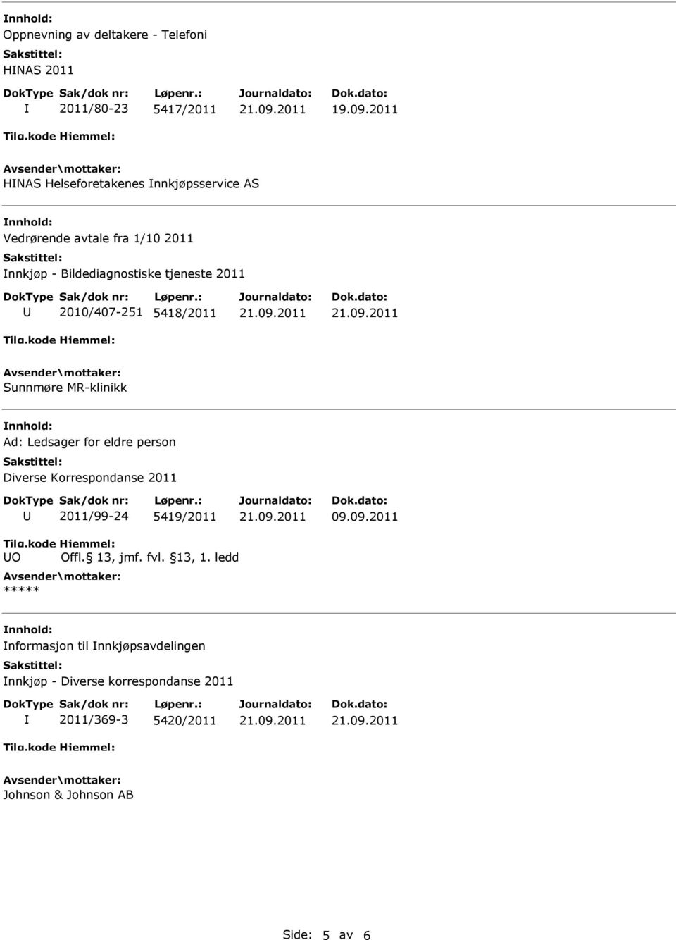 MR-klinikk Ad: Ledsager for eldre person Diverse Korrespondanse 2011 2011/99-24 5419/2011 09.