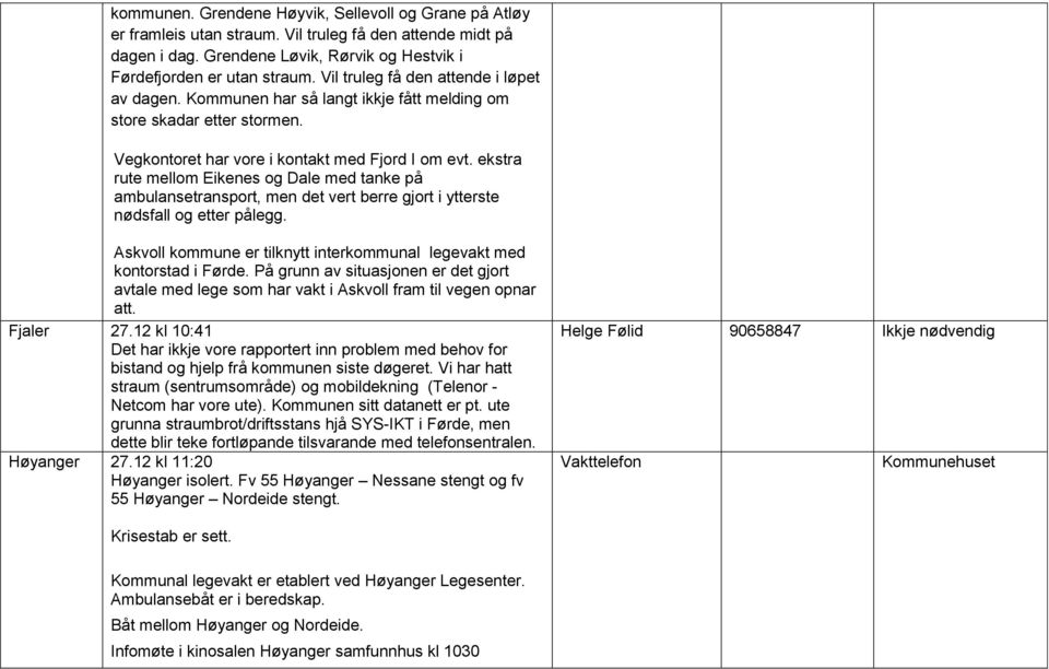 ekstra rute mellom Eikenes og Dale med tanke på ambulansetransport, men det vert berre gjort i ytterste nødsfall og etter pålegg.