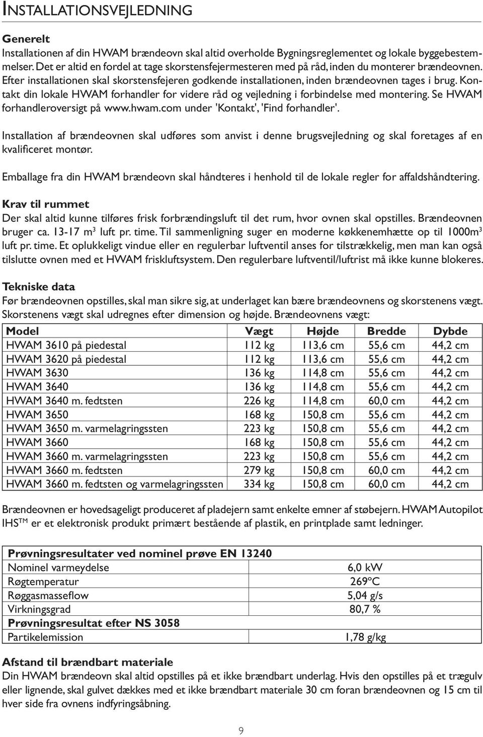 Kontakt din lokale HWAM forhandler for videre råd og vejledning i forbindelse med montering. Se HWAM forhandleroversigt på www.hwam.com under 'Kontakt', 'Find forhandler'.