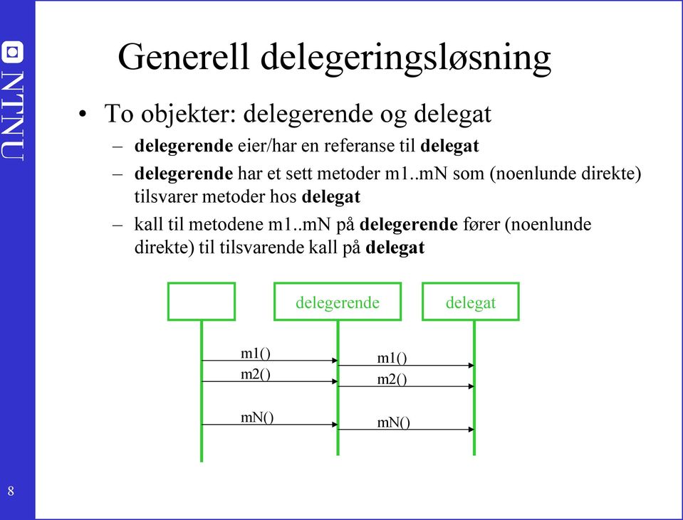 .mn som (noenlunde direkte) tilsvarer metoder hos delegat kall til metodene m1.