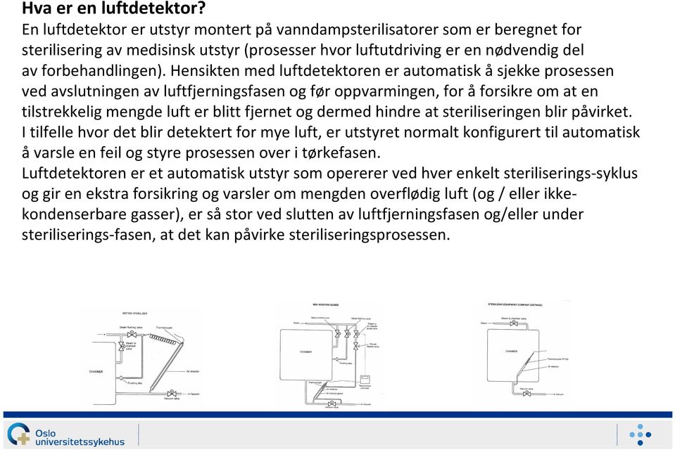 Hensikten med luftdetektoren er automatisk å sjekke prosessen ved avslutningen av luftfjerningsfasen og før oppvarmingen, for å forsikre om at en tilstrekkelig mengde luft er blitt fjernet og dermed