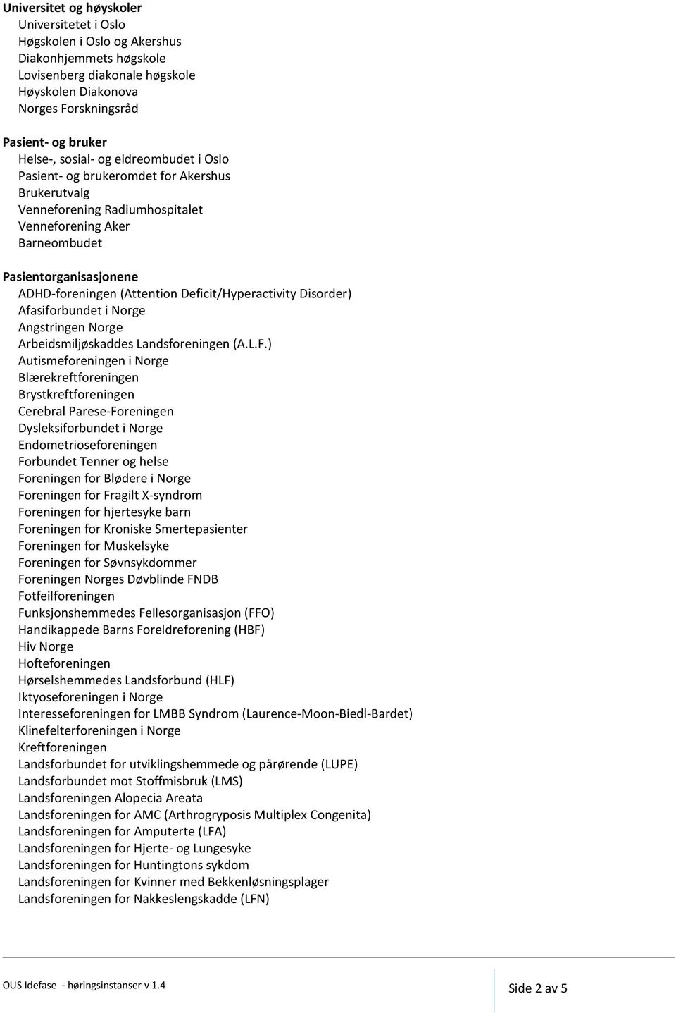 Deficit/Hyperactivity Disorder) Afasiforbundet i Norge Angstringen Norge Arbeidsmiljøskaddes Landsforeningen (A.L.F.