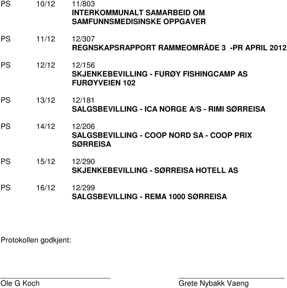 NORGE A/S - RIMI SØRREISA PS 14/12 12/206 SALGSBEVILLING - COOP NORD SA - COOP PRIX SØRREISA PS 15/12 12/290