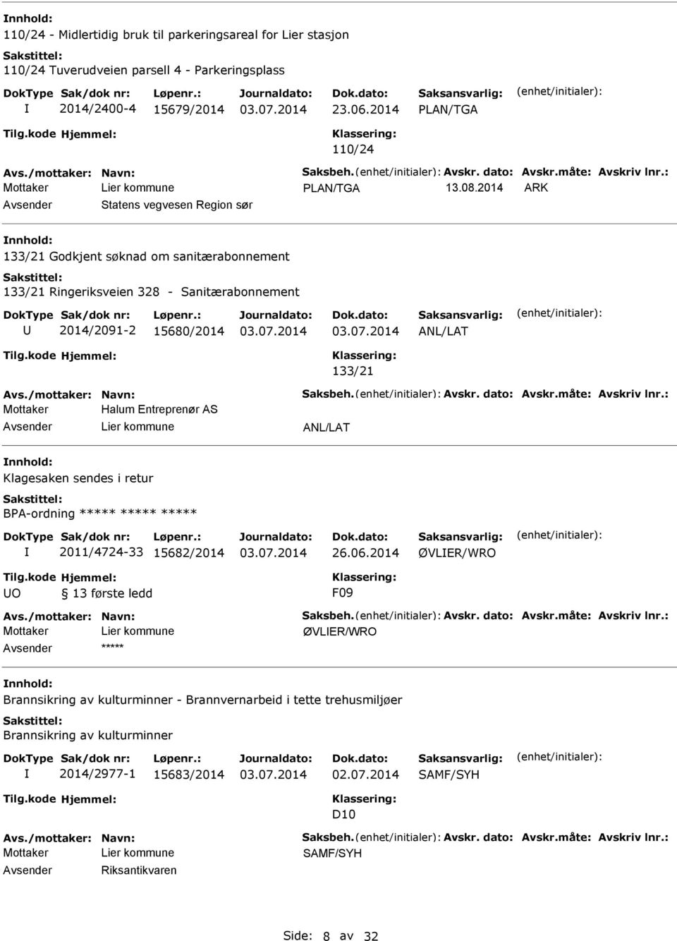 2014 ARK Statens vegvesen Region sør 133/21 Godkjent søknad om sanitærabonnement 133/21 Ringeriksveien 328 - Sanitærabonnement 2014/2091-2 15680/2014 133/21