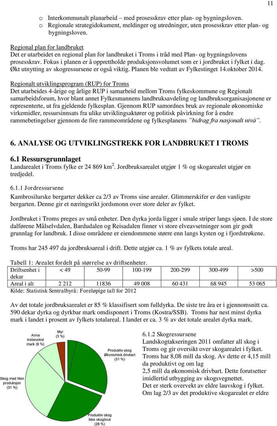 Fokus i planen er å opprettholde produksjonsvolumet som er i jordbruket i fylket i dag. Økt utnytting av skogressursene er også viktig. Planen ble vedtatt av Fylkestinget 14.oktober 2014.